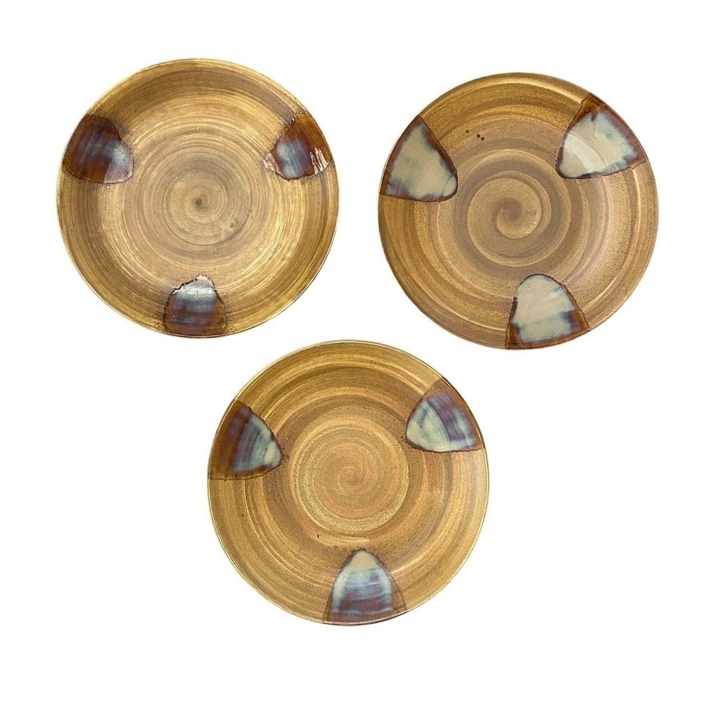 Sango Splash Dinner Plates 11" Brown Drip Stoneware 4951 Set Of 3